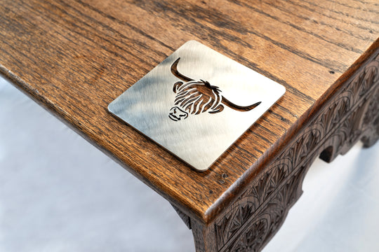 Highland cow metal coaster